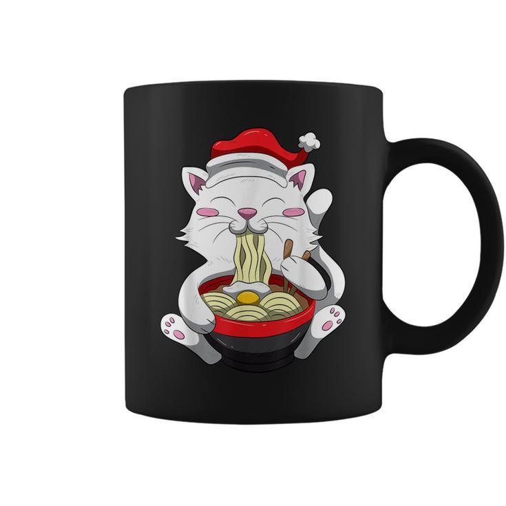 Anime Cat With Santa Hat Cute Kitten Ramen Christmas Season Coffee Mug