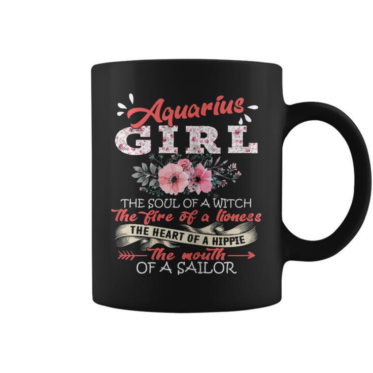 Aquarius Girl The Soul Of A Witch Floral Birthday Coffee Mug