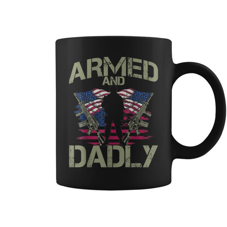 Armed And Dadly Funny Deadly Fathers Day Veteran Usa Flag Coffee Mug
