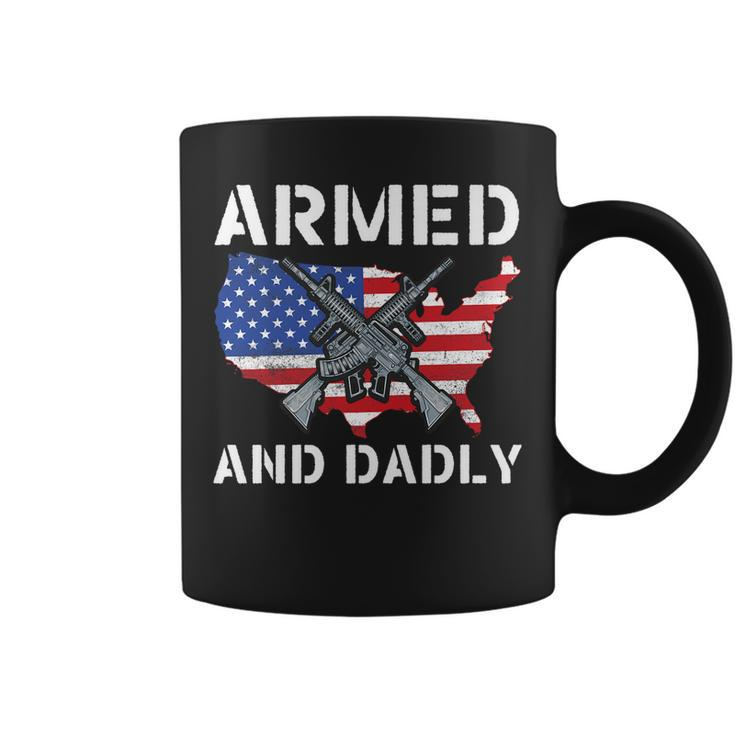 Armed And Dadly Funny Fathers Day Pun Us Flag Deadly Dad Coffee Mug