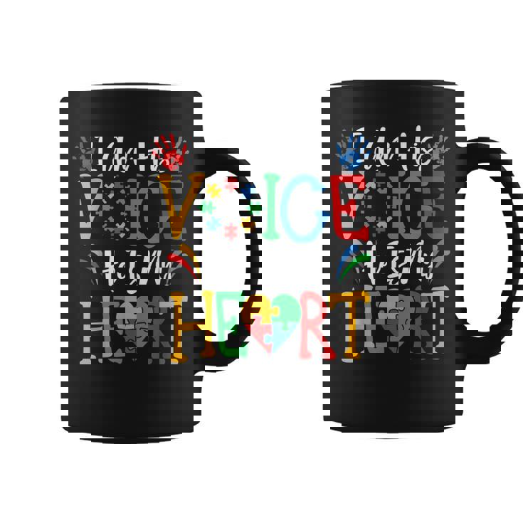 Autism I Am His Voice He Is My Heart Autism Awareness Month Coffee Mug
