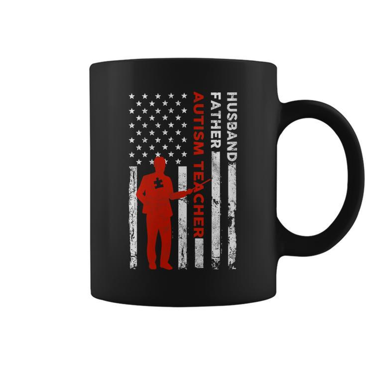 Autism Teacher Husband Dad Vintage Usa Flag American Fathers  Gift For Womens Gift For Women Coffee Mug