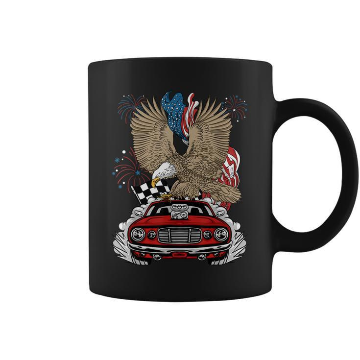 Auto Racing 4Th Of July Eagle Usa Flag Dragster Race  Coffee Mug