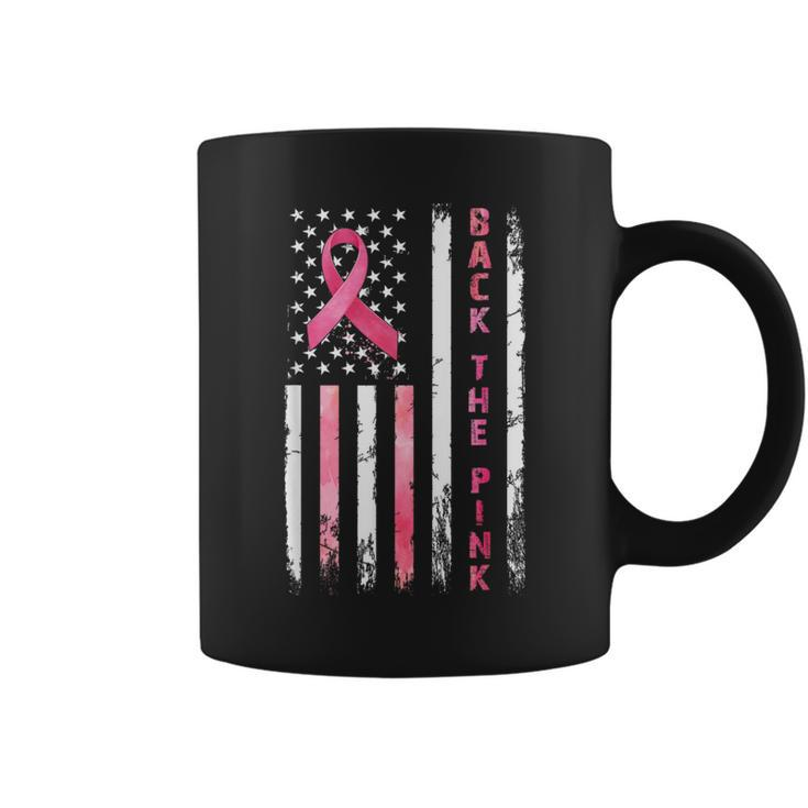 Back The Pink Ribbon American Flag Breast Cancer Warrior Coffee Mug