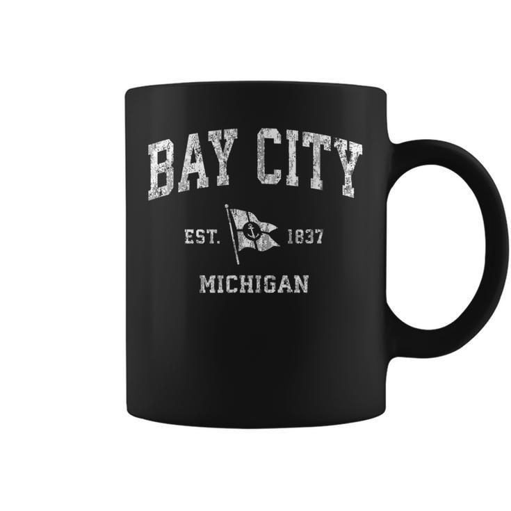 Bay City Mi Vintage Nautical Boat Anchor Flag Sports  Coffee Mug
