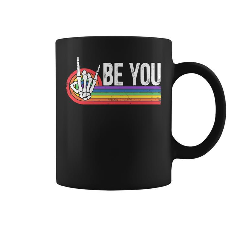 Be You Lgbtq Rainbow Skeleton Hands Gay Pride Protect Trans Coffee Mug