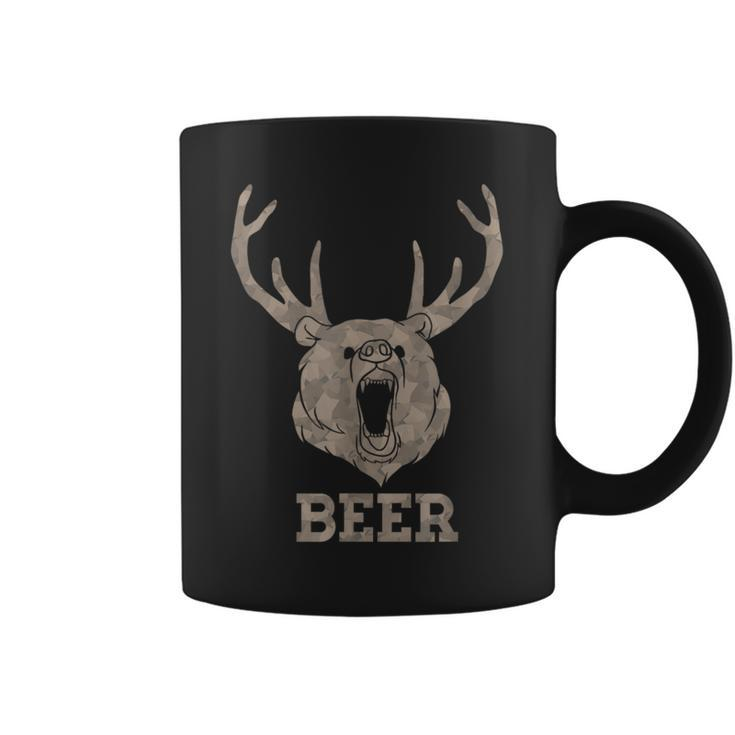 Bear Deer Beer Drinking Camo Antlers Hunting Camping Coffee Mug