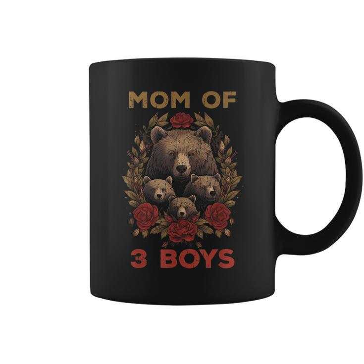 Bear Mom Of 3 Boys Mothers Day Floral Boys Mama  Coffee Mug