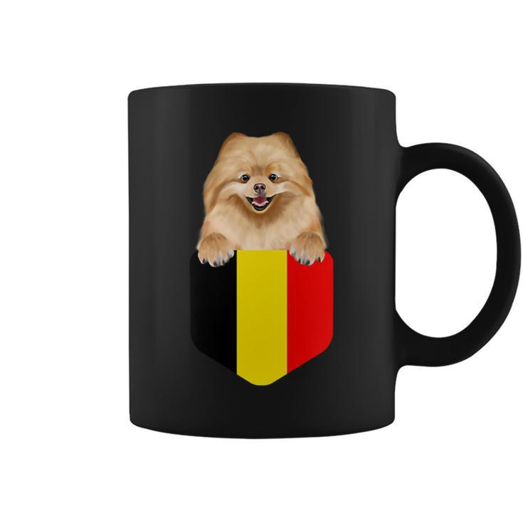 Belgium Flag Pomeranian Dog In Pocket  Coffee Mug