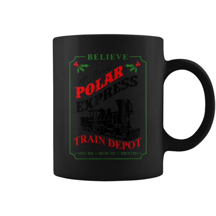 Believe All Aboard Polar Express Train Depot Christmas Coffee Mug