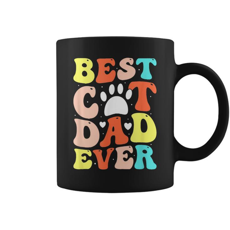 Best Cat Dad Ever Happy Father Day 2023 Retro Groovy Cat Paw  Coffee Mug