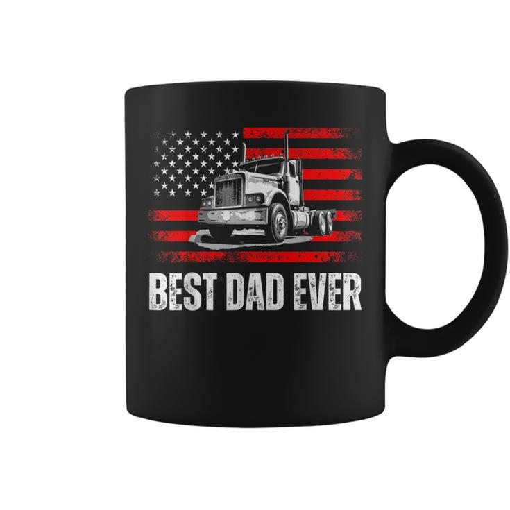 Best Dad Ever American Flag Best Trucker Dad Fathers Day  Coffee Mug