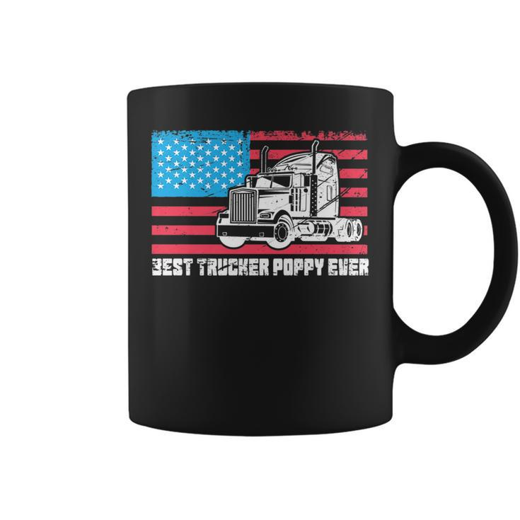 Best Trucker Poppy Ever American Flag Truck Driver Dad Pride   Coffee Mug
