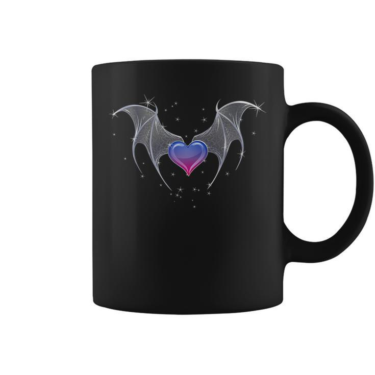 Bi Pride Flag Heart With Gothic Wings Bisexual Goth   Coffee Mug