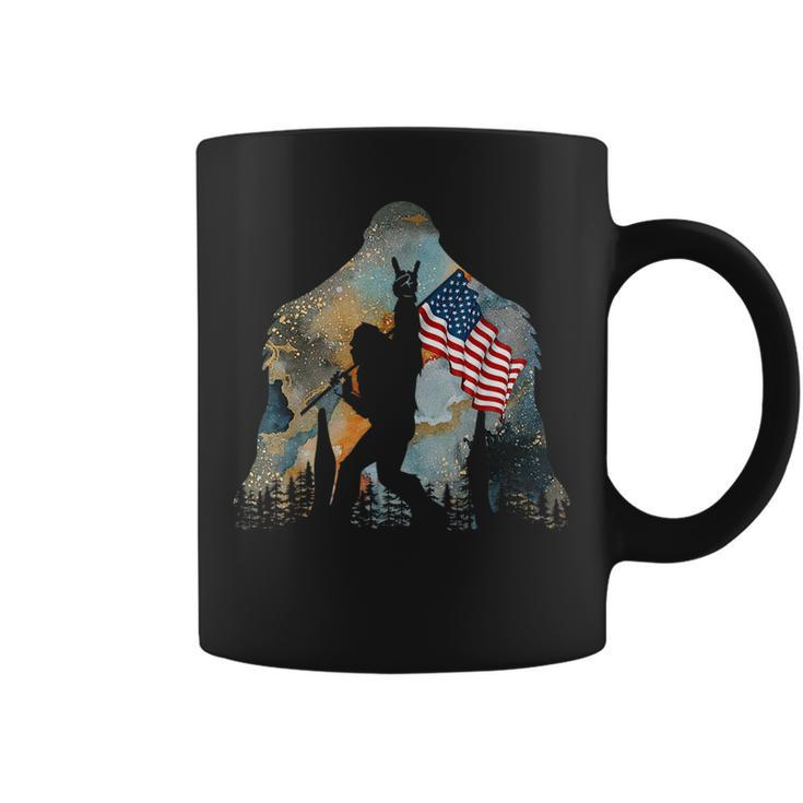 Bigfoot Camping Watercolor American Usa Flag Patriotic Gifts Patriotic Funny Gifts Coffee Mug