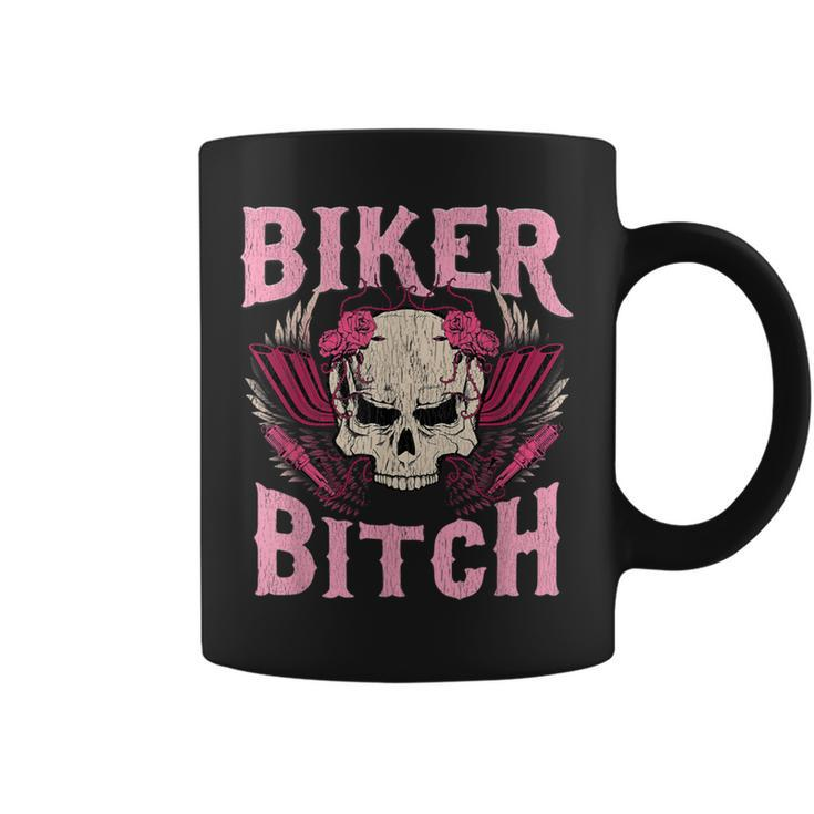 Biker Bitch Skull Motorcycle Wife Sexy Babe Chick Lady Rose Coffee Mug