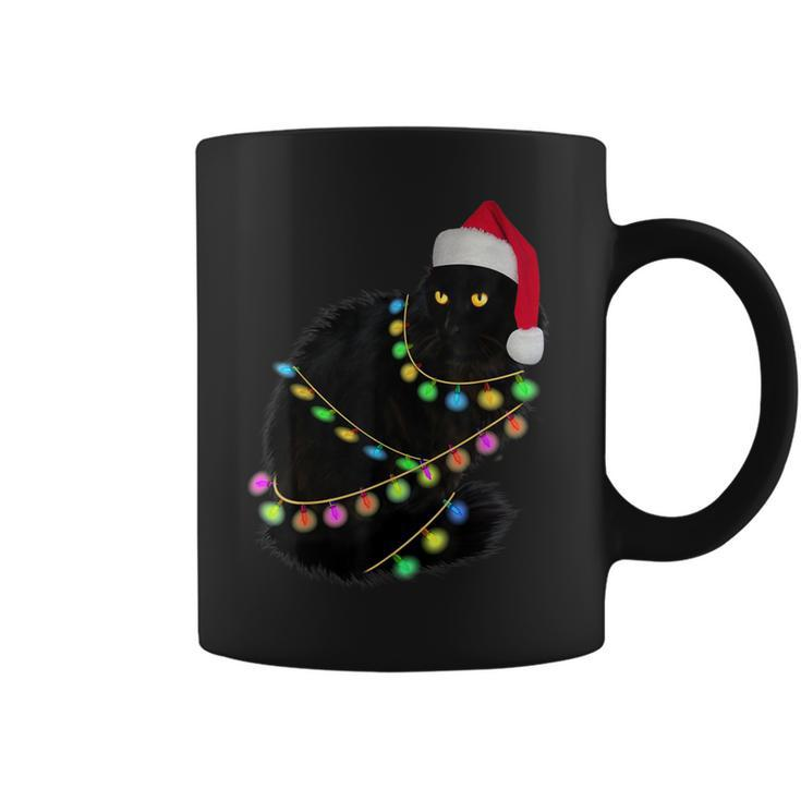 Black Cat Santa Hat Light Tree Ugly Christmas Sweater Coffee Mug
