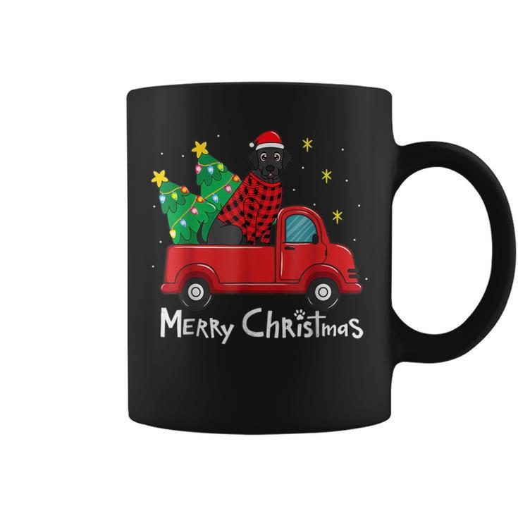 Black Labrador Christmas Truck Tree Red Plaid Dog Lab Xmas Coffee Mug