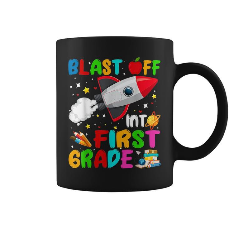 Blast Off Into First Grade Rocket Outer Space Back To School Coffee Mug