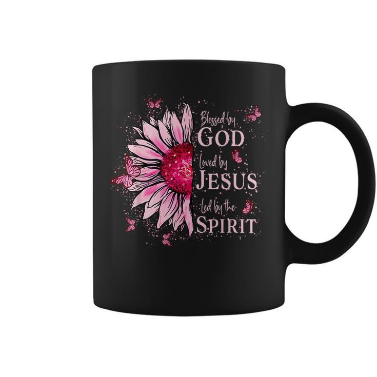 Blessed By God Loved By Jesus Pink Sunflower Coffee Mug