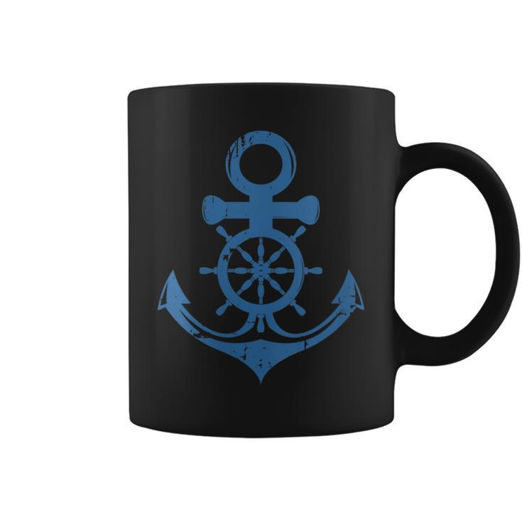 Blue Anchor And Ship Sring Wheel Maritime Sailor Nautical  Coffee Mug