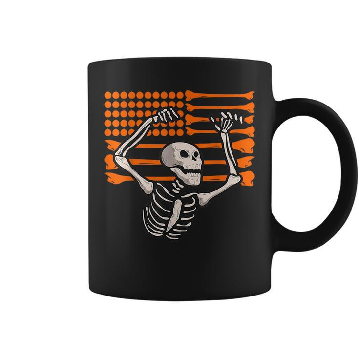 Bones And Pumpkins American Flag Skeleton Halloween Costume  Halloween Funny Gifts Coffee Mug