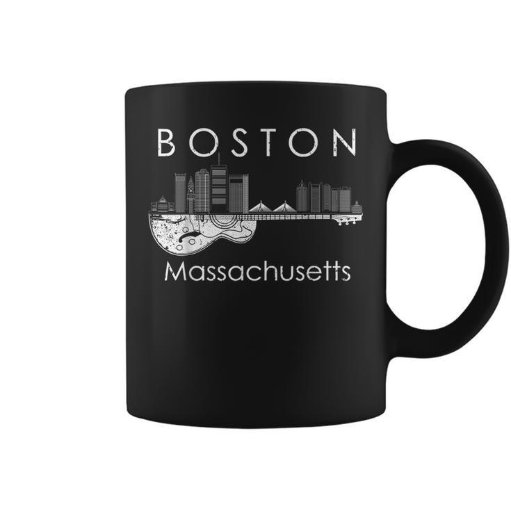 Boston Souvenir Men Massachusetts Skyline Music Guitar Coffee Mug