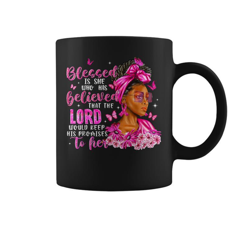 Breast Cancer Afro Black Girls Butterfly Pink Ribbon Coffee Mug