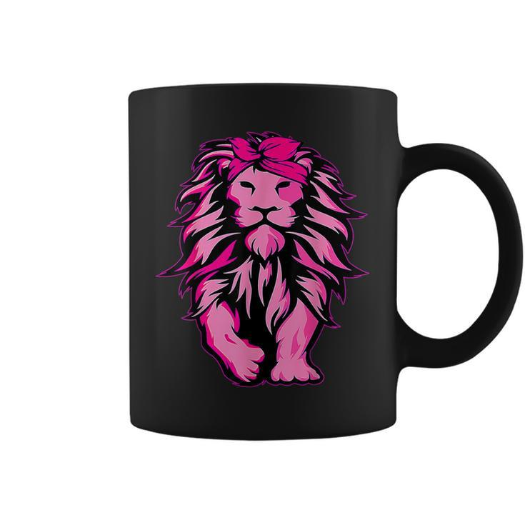 Breast Cancer Awareness Lion Pink Bandana Survivor Warrior Coffee Mug