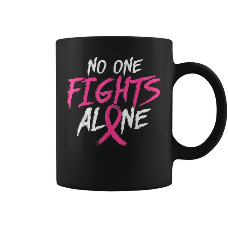 Breast Cancer Awareness No One Fight Alone Month Pink Ribbon Coffee Mug
