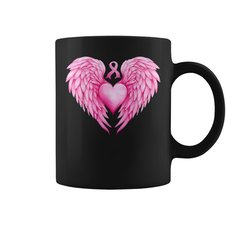 Breast Cancer Awareness Warrior Pink Ribbon Heart Wings Coffee Mug