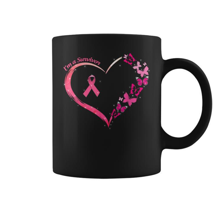 Breast Cancer I'm A Survivor Pink Butterfly Heart Awareness Coffee Mug
