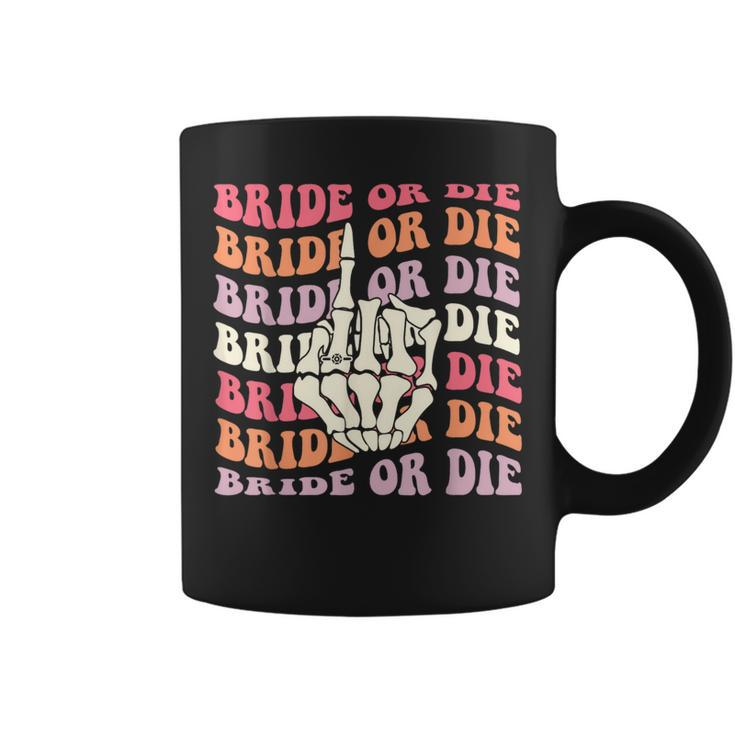 Bride Or Die Skeleton Hand Retro Halloween Bachelorette Coffee Mug