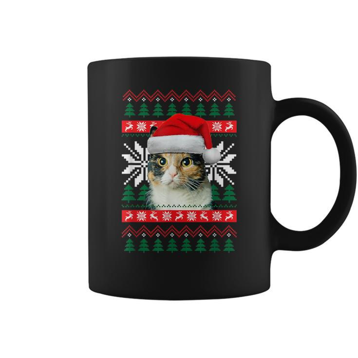 Calico Cat Ugly Christmas Sweater Style Santa Hat Kitty Mom Coffee Mug
