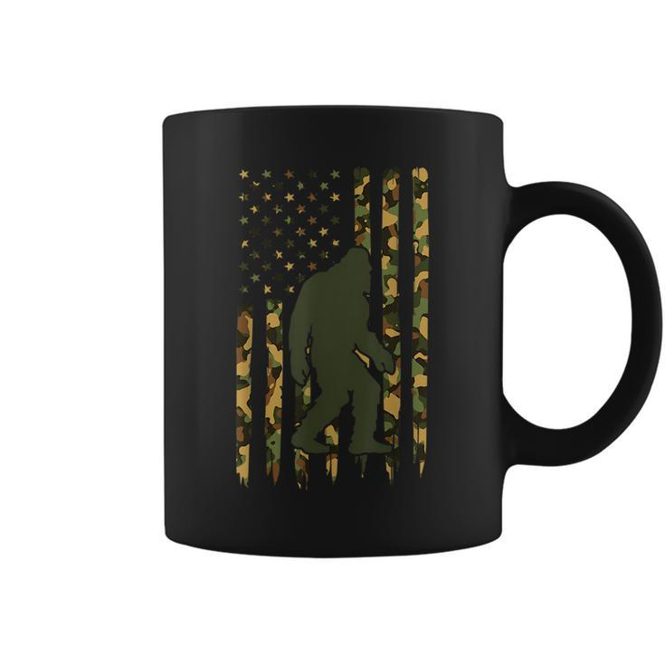 Camo Big Foot Sasquatch - Vintage Bigfoot American Flag  Coffee Mug