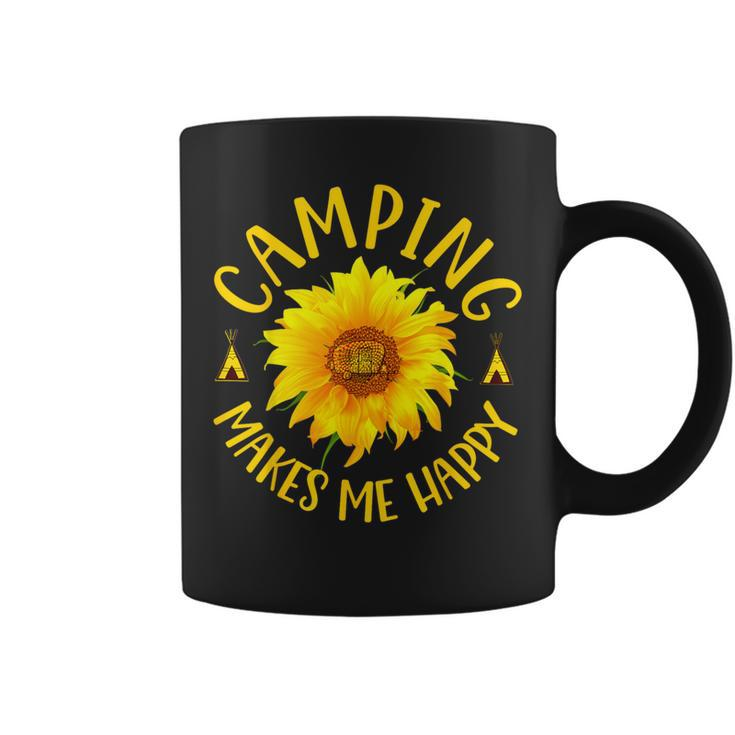 Camping Makes Me Happy Sunflower Camping Coffee Mug