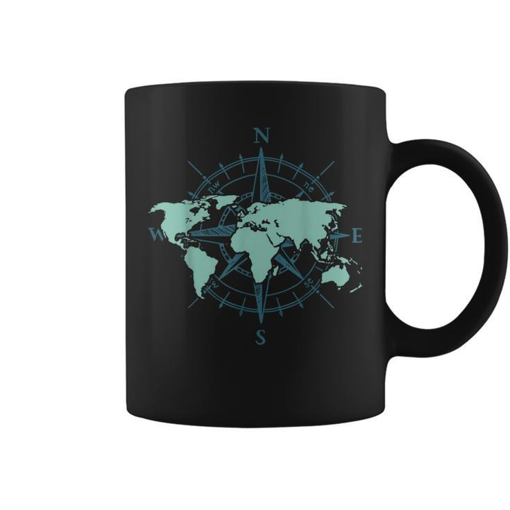 Cartography Traveler Travelling Compass World Map Coffee Mug