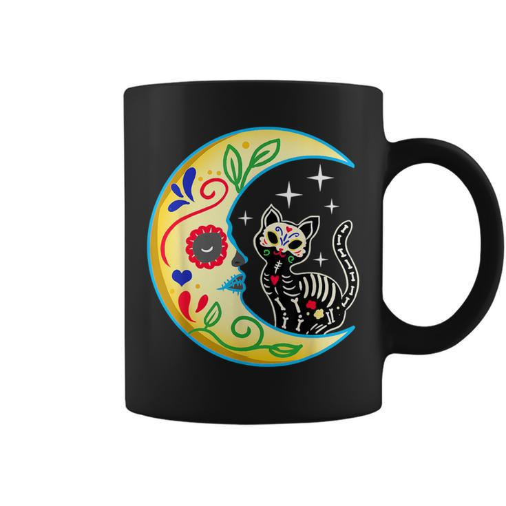 Cat & Moon Sugar Skull Dia De Los Muertos Day Of The Dead Coffee Mug