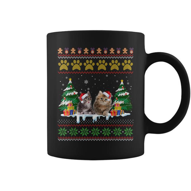 Cat Christmas Ugly Sweater Santa Hat For Cat Lover Coffee Mug