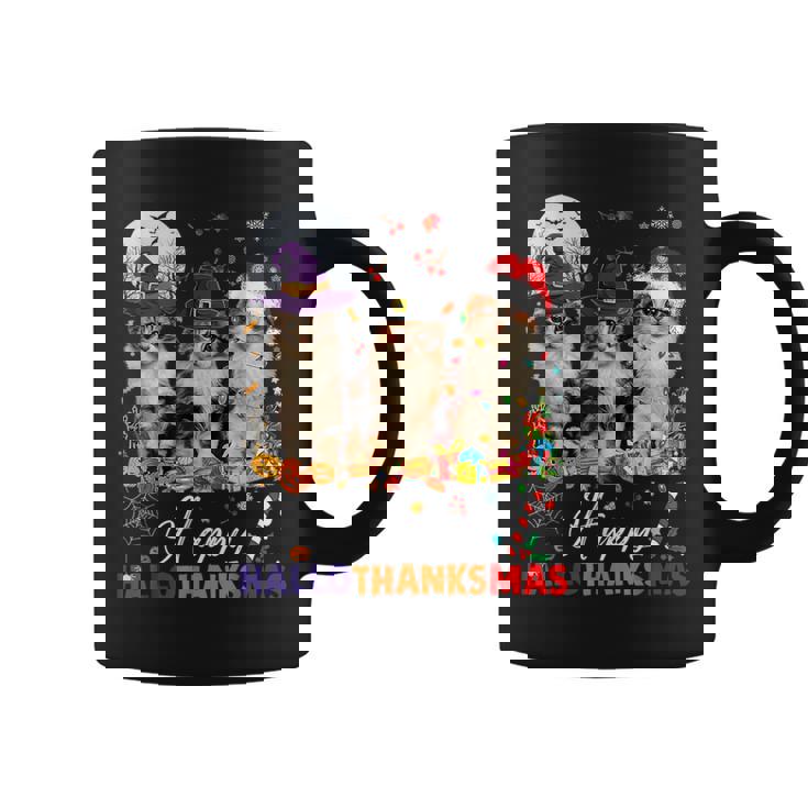 Cat Halloween Christmas Happy Hallothanksmas Thanksgiving Coffee Mug