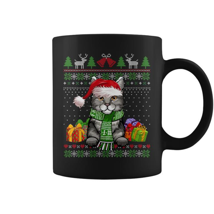 Cat Lover Cute Pixiebob Cat Santa Hat Ugly Christmas Sweater Coffee Mug