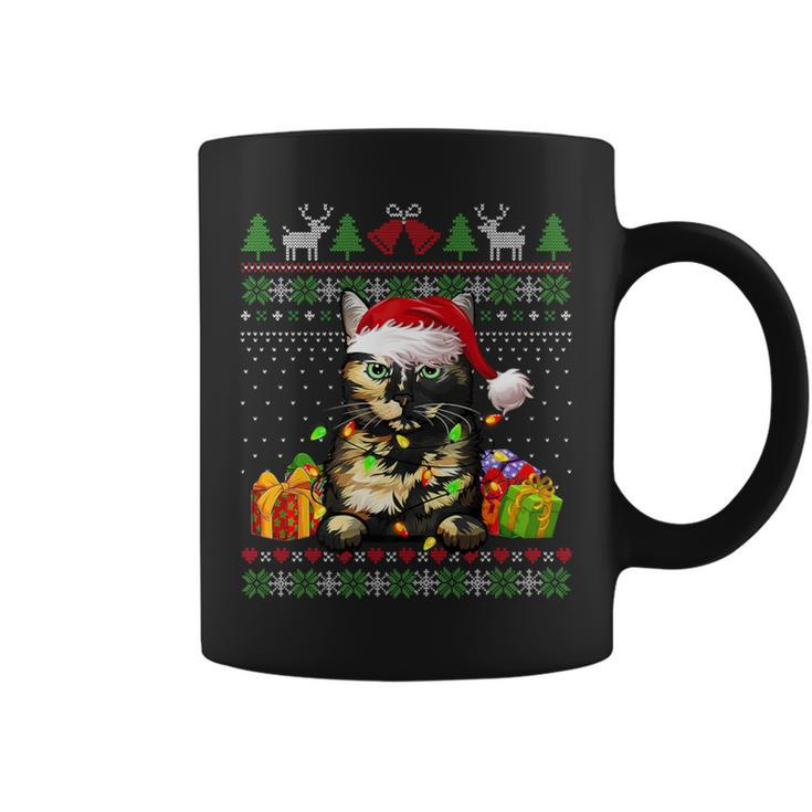 Cat Lover Tortoiseshell Cat Santa Hat Ugly Christmas Sweater Coffee Mug