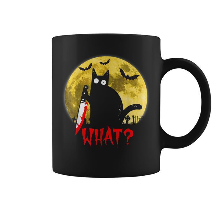 Cat What Murderous Black Cat Holding Knife Funny Halloween  Coffee Mug