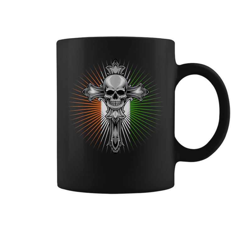 Celtic Cross  Irish Pride Vintage Skull Ireland Flag  Coffee Mug
