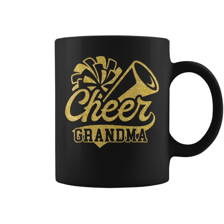 Cheer Grandma Biggest Fan Black Yellow Gold Pom Pom Coffee Mug
