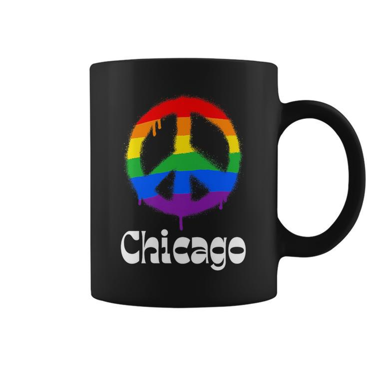Chicago Gay Pride Lgbtq Lgbt Retro Groovy Peace Sign   Coffee Mug