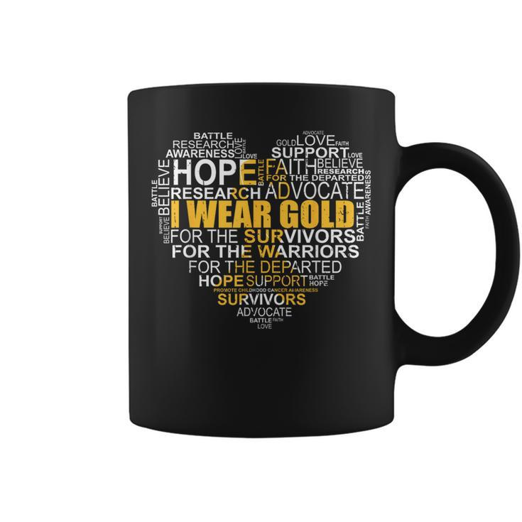 Childhood Cancer Awareness I Wear Gold Heart Ribbon Coffee Mug
