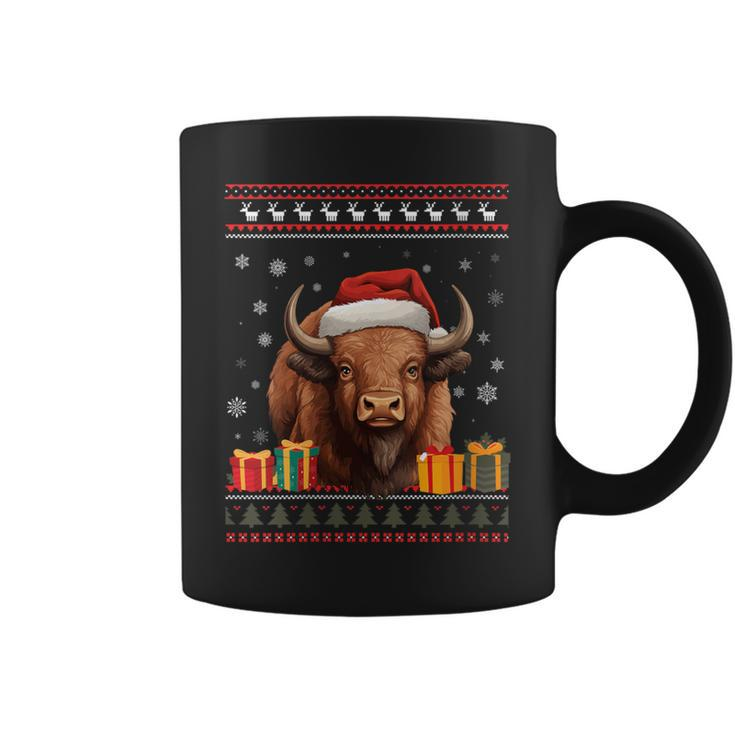 Christmas Bison Santa Hat Ugly Christmas Sweater Coffee Mug