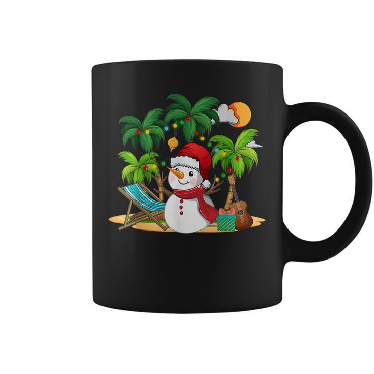 Christmas In July Snowman On Palm Tree Tropical Beach  Coffee Mug