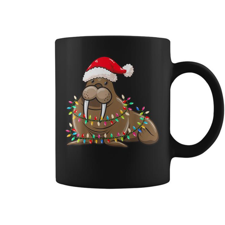 Christmas Lights Walrus Wearing Xmas Hat Walrus Lover Coffee Mug